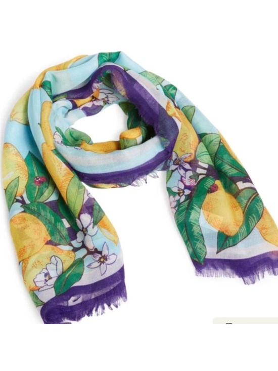 Vera Bradley Accessories - Vera Bradley Lemon Grove Blue Yellow Green Purple White Blossoms Fringe Scarf